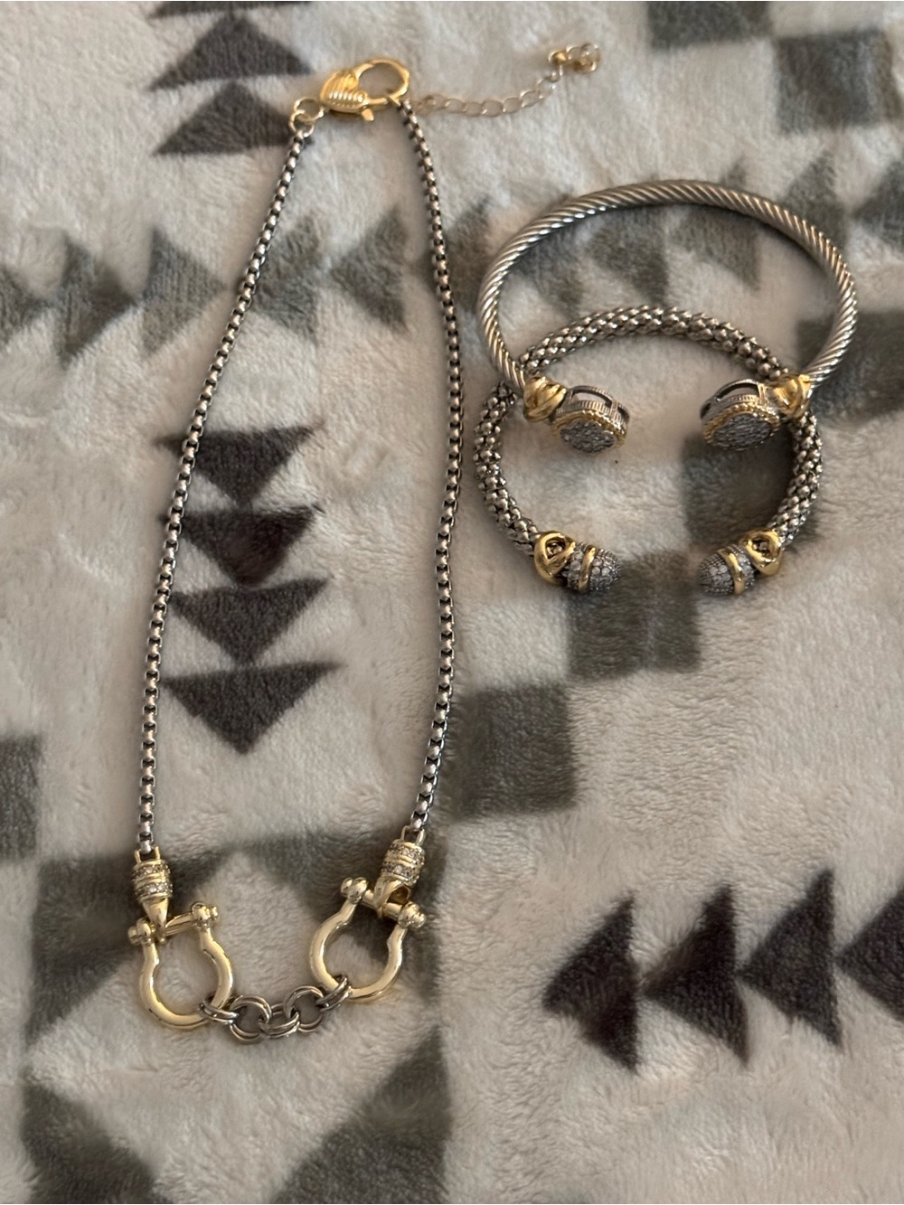 Two-Tone Silver and Gold Women’s Bracelet & Necklace Set